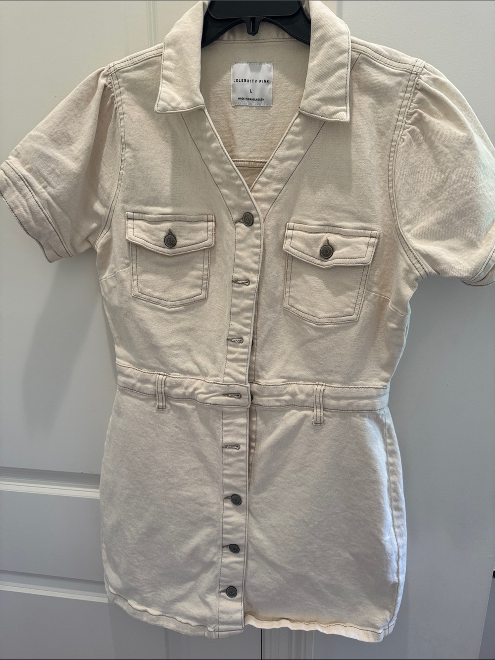 Celebrity Pink Cream Short-Sleeve Button Mini Dress